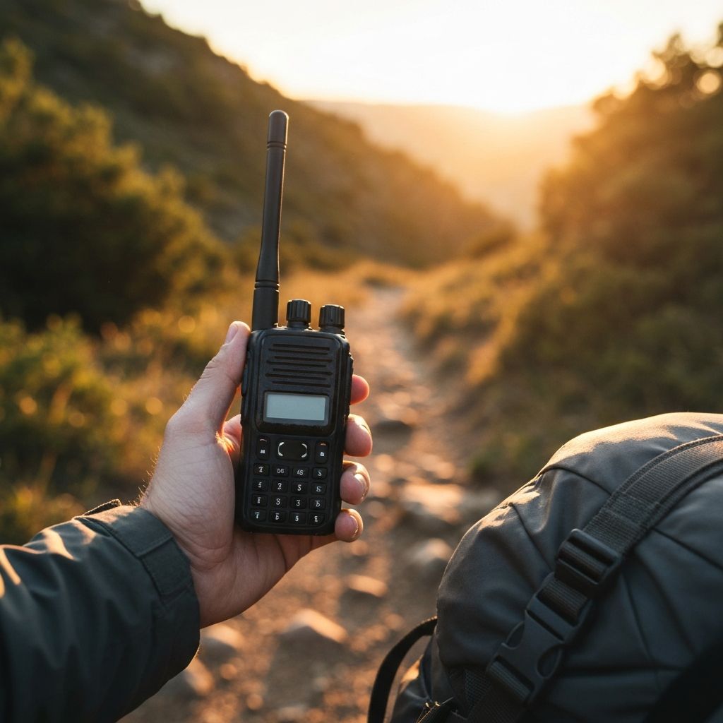 Handheld mesh radio device being used outdoors
